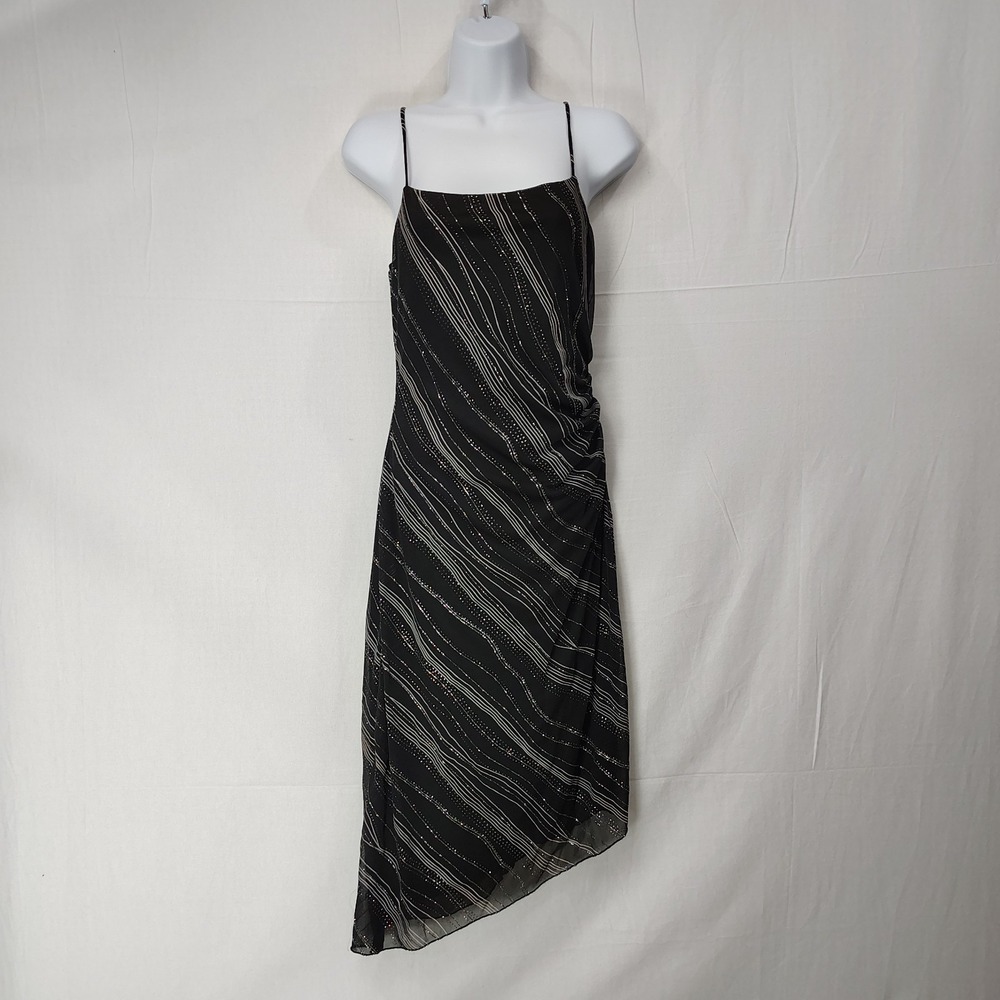 Vtg y2k My Michelle Black Slip Dress Medium Asymmetrical Sparkly Spaghetti Strap